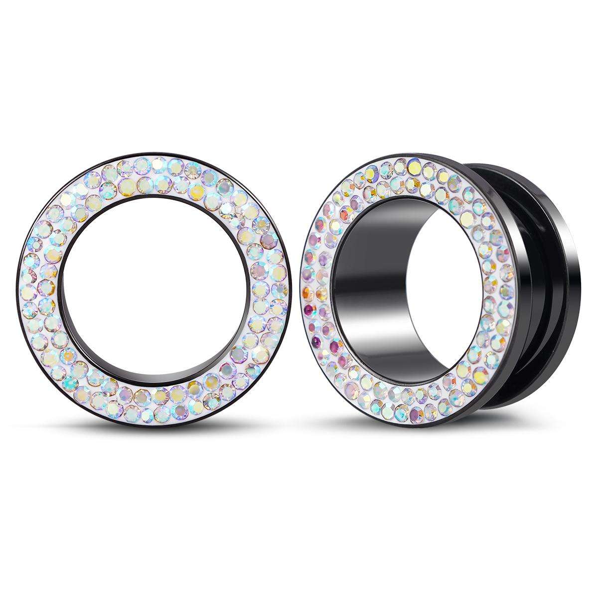 steel multicolour crystal ear plug flesh tunnel 8g ( 3mm ) 1" ( 25mm ) gauge expander stretcher screw fit steel multicolour crystal ear plug flesh tunnel 8g ( 3mm ) 1" ( 25mm ) gauge expander stretcher screw fit