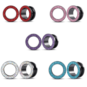 steel multicolour crystal ear plug flesh tunnel 8g ( 3mm ) 1" ( 25mm ) gauge expander stretcher screw fit